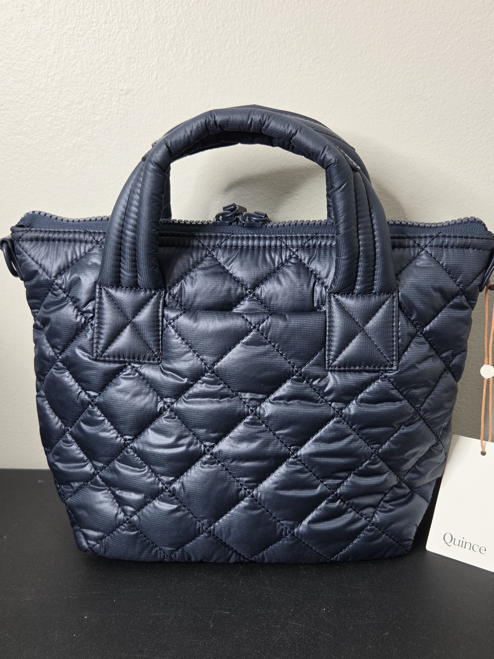 Quince Navy Transit Quilted Small Tote Bag